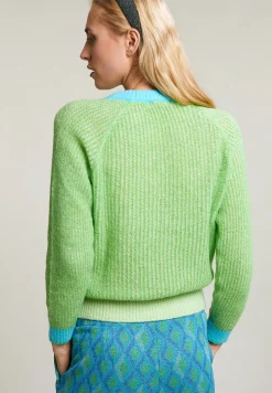 Clearance River Woods Groen/blauwe trui ronde hals lange mouwen -