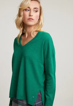 Online River Woods Groene basic V-hals trui lange mouwen -