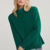 Fashion River Woods Groene cardigan ronde hals opgestikte zakken -