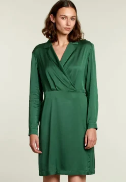 Discount River Woods Groene effen V-hals jurk -