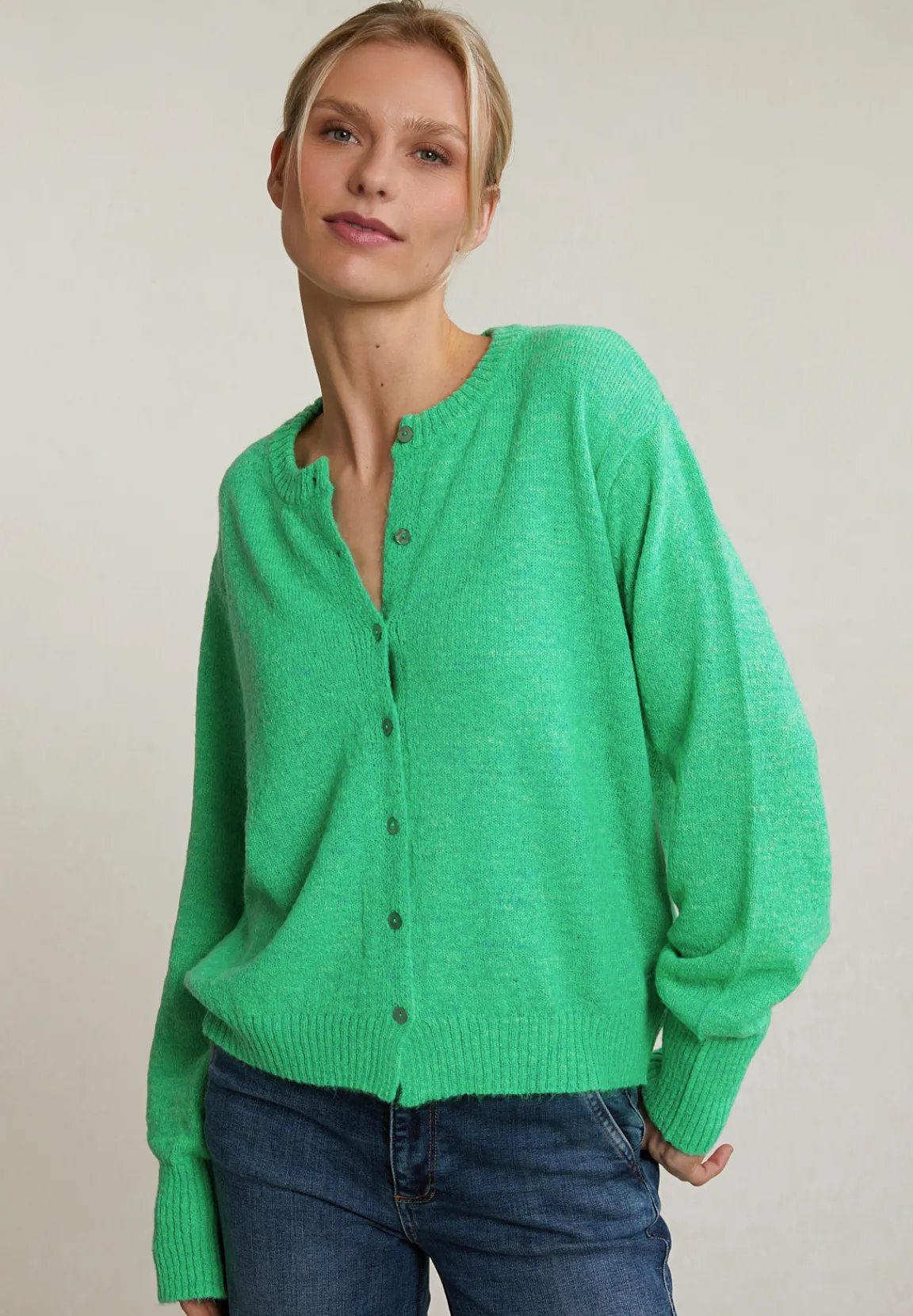 Hot River Woods Groene geknoopte cardigan ronde hals -