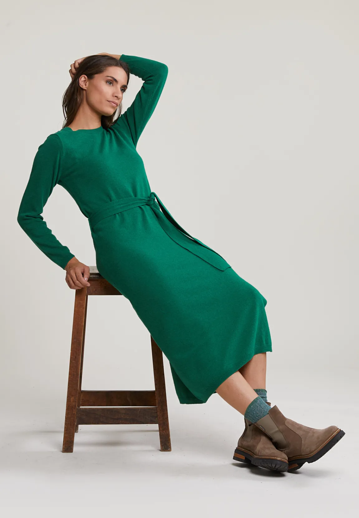 Clearance River Woods Groene lange jurk met riem -