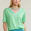Best River Woods Groene linnen V-hals T-shirt korte mouwen -