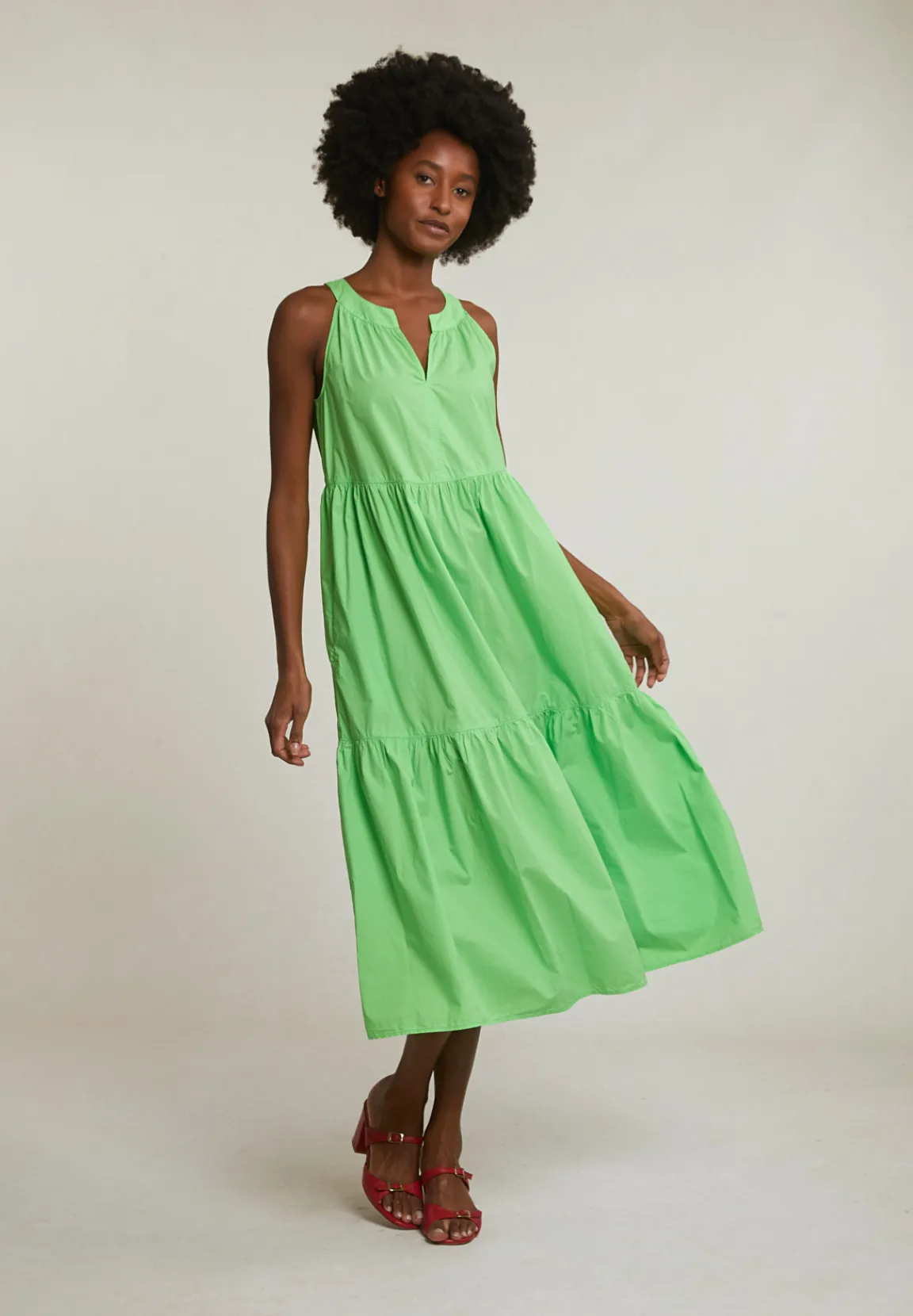 Clearance River Woods Groene mouwloze V-hals jurk -