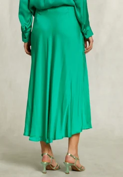 Fashion River Woods Groene satijnen lange rok -