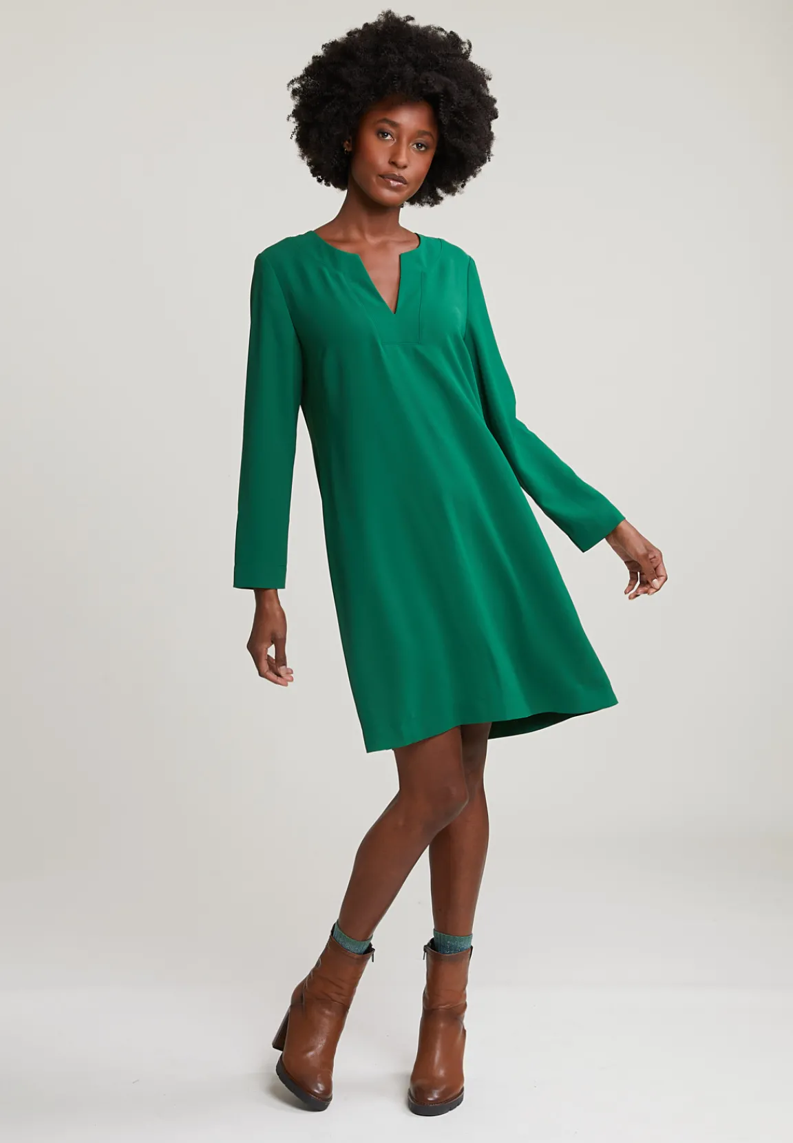 Clearance River Woods Groene V-hals jurk lange mouwen -