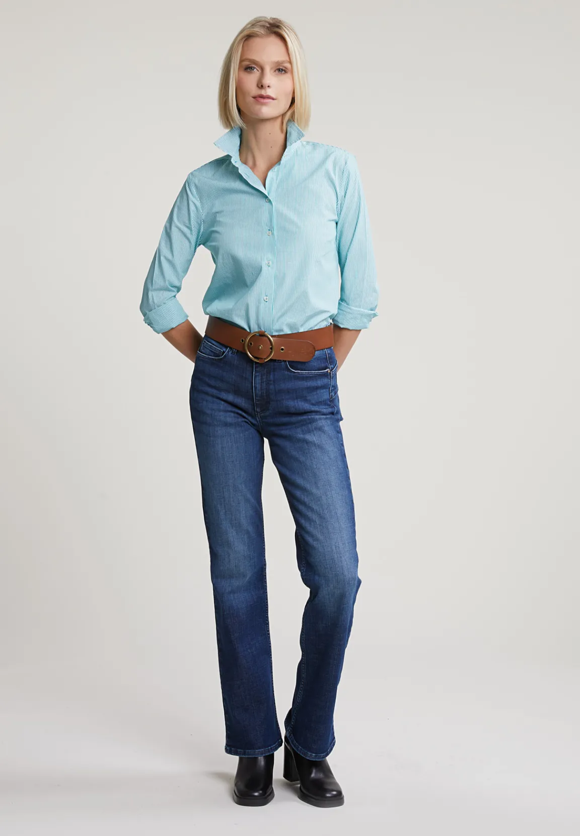 Best River Woods Groen/wit gestreepte blouse lange mouwen -