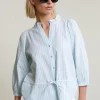 Fashion River Woods Groen/wit gestreepte geknoopte blouse elleboogmouwen -