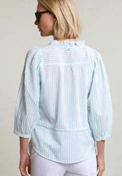 Fashion River Woods Groen/wit gestreepte geknoopte blouse elleboogmouwen -