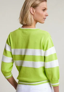 Clearance River Woods Groen/wit gestreepte trui ronde hals 3/4 mouwen -