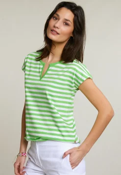 Hot River Woods Groen/wit gestreepte V-hals T-shirt -