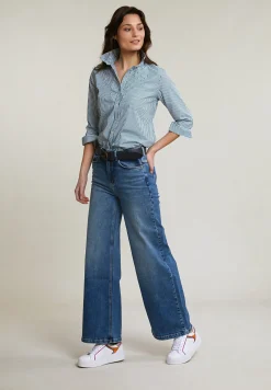 Best River Woods Groen/wit katoenen gestreepte blouse -
