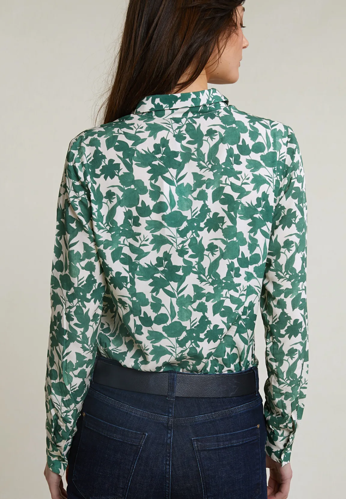 Clearance River Woods Groen/witte viscose fantasie blouse lange mouwen -