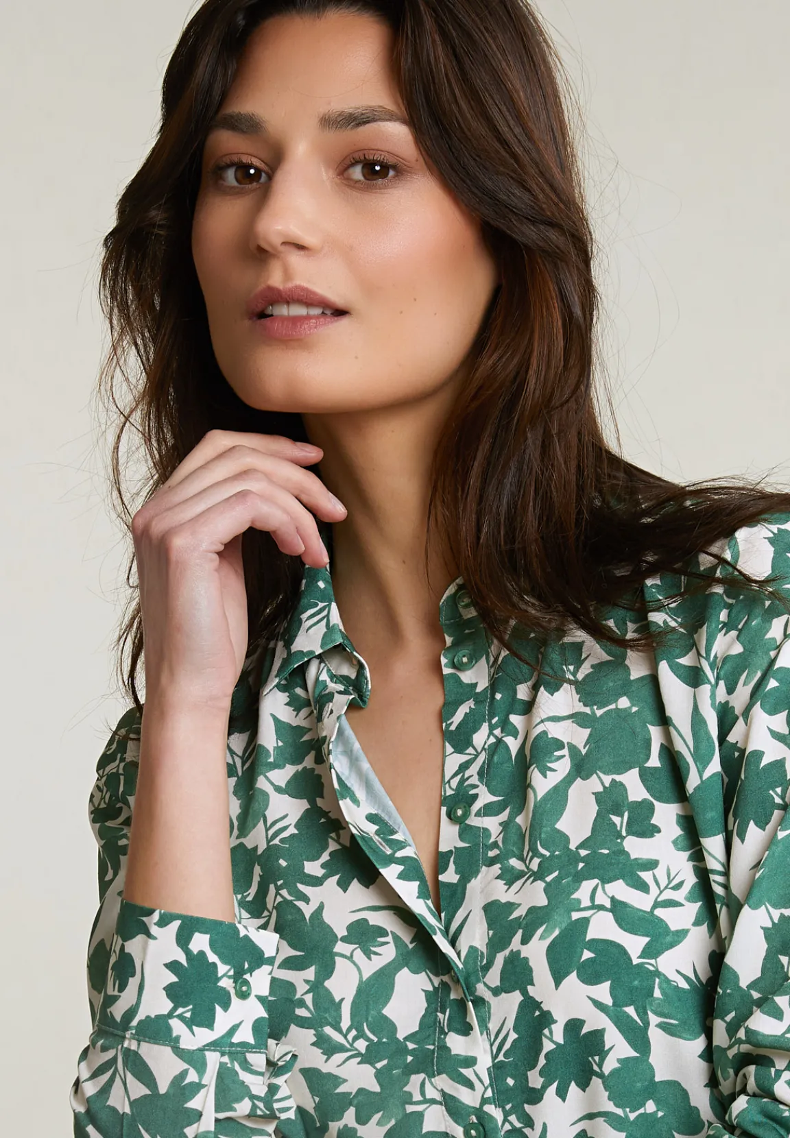Clearance River Woods Groen/witte viscose fantasie blouse lange mouwen -