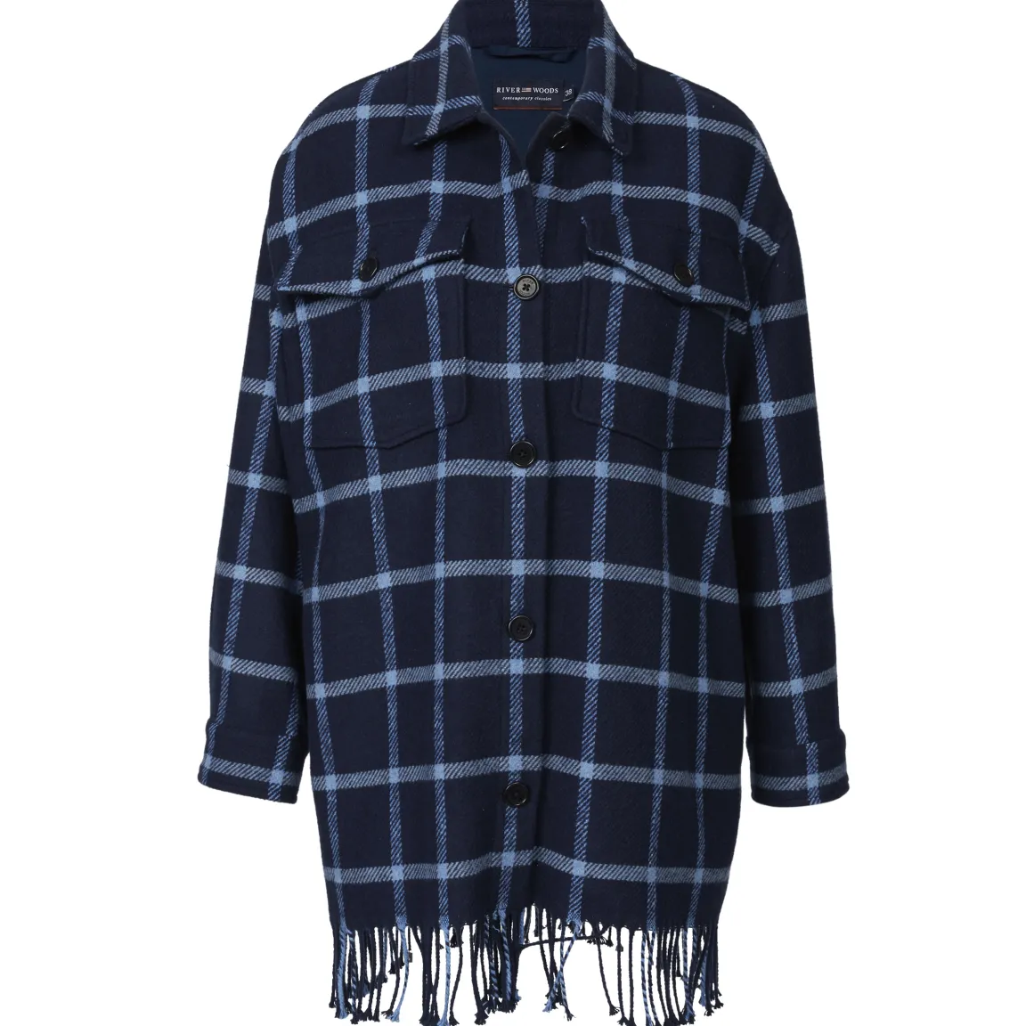 Online River Woods Jas met franjes in blauw -