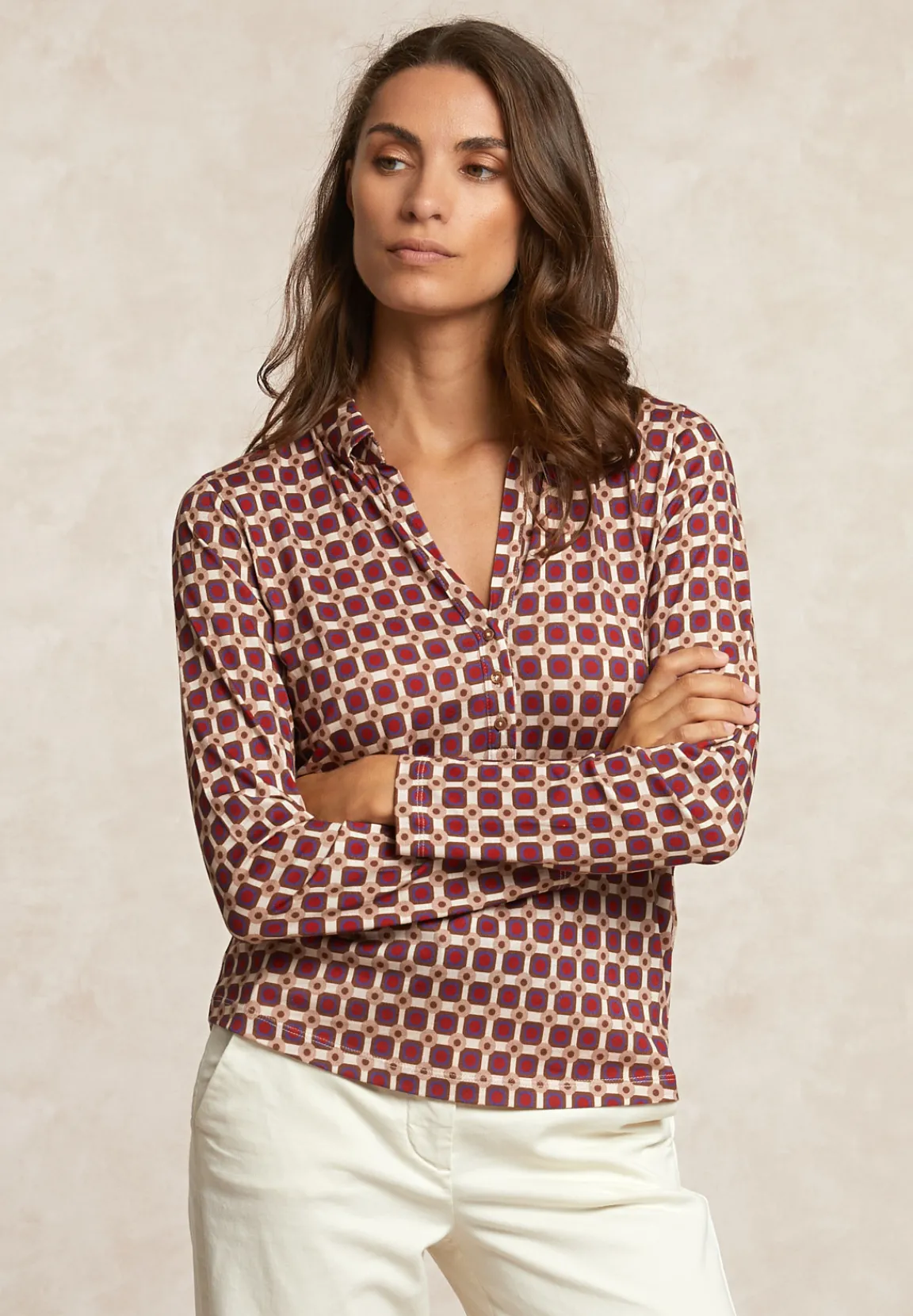 Clearance River Woods Jersey fantasie V-hals blouse rood/bruin -