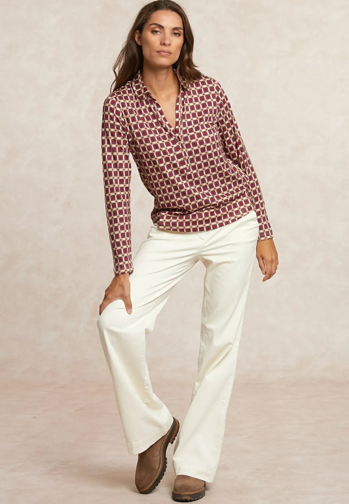 Clearance River Woods Jersey fantasie V-hals blouse rood/bruin -