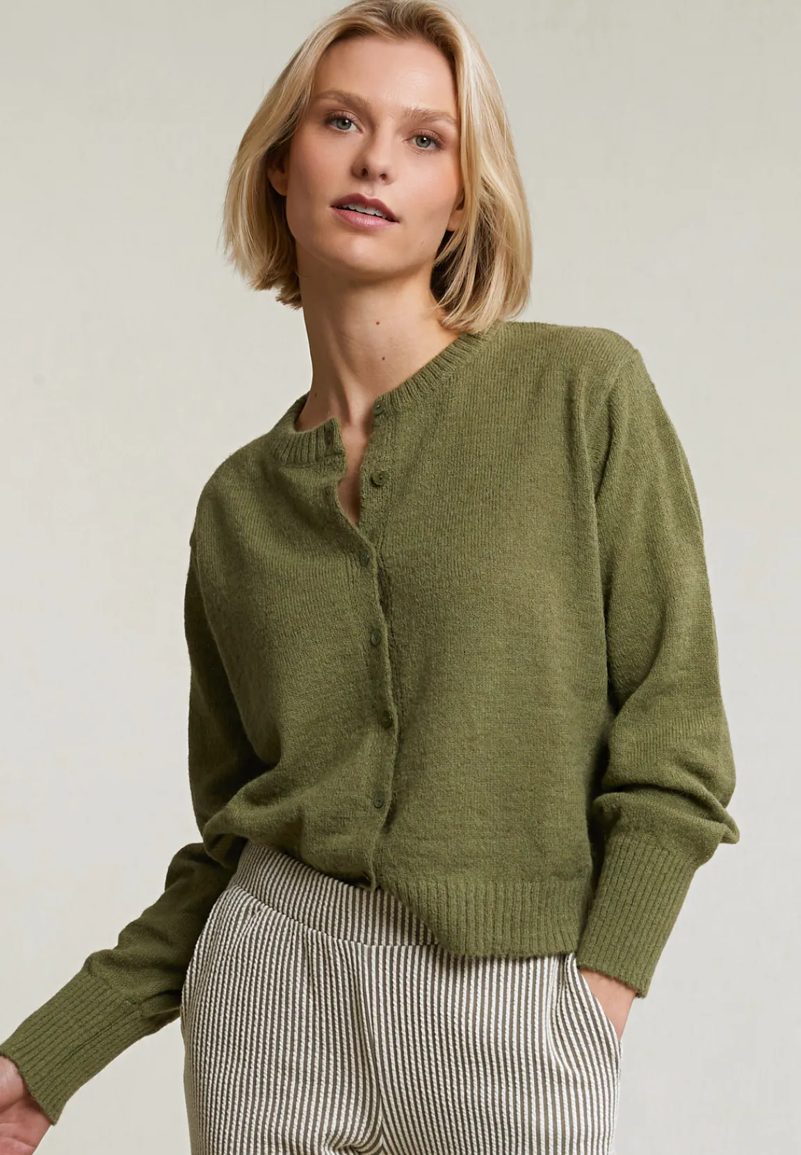 Clearance River Woods Kaki geknoopte cardigan ronde hals -