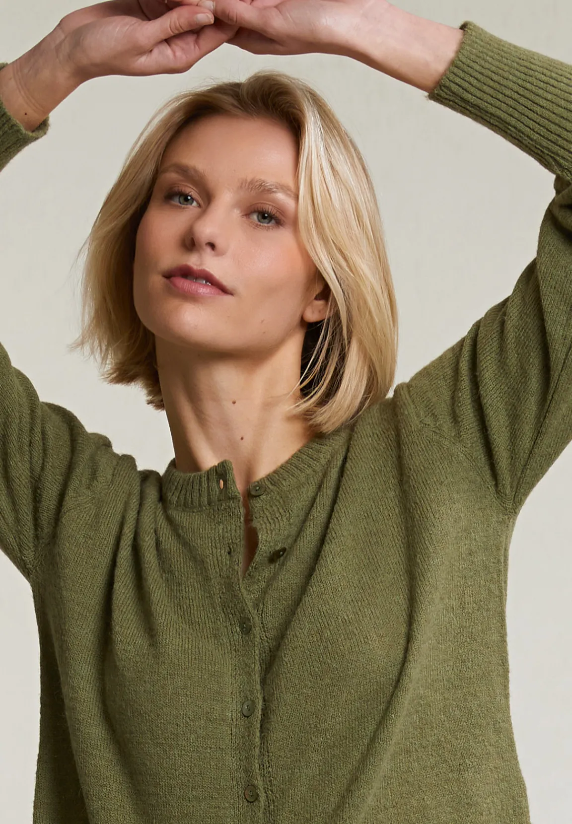 Clearance River Woods Kaki geknoopte cardigan ronde hals -
