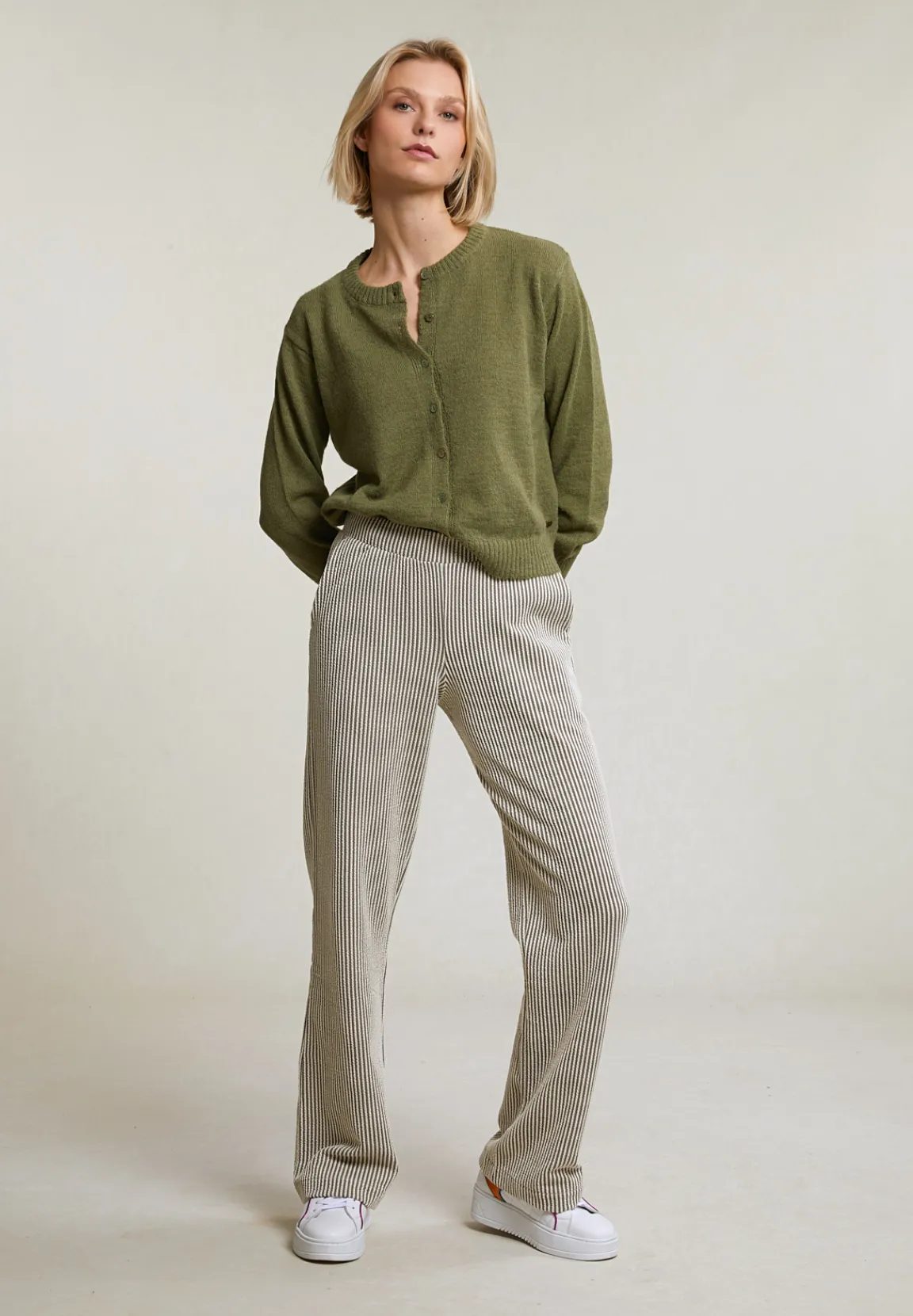 Clearance River Woods Kaki geknoopte cardigan ronde hals -