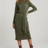 Sale River Woods Kaki glitterjurk met riem lange mouwen -