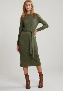 Sale River Woods Kaki glitterjurk met riem lange mouwen -