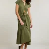 Online River Woods Kaki wijdvallende jerseyjurk korte mouwen -