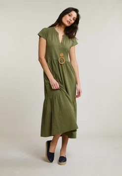 Online River Woods Kaki wijdvallende jerseyjurk korte mouwen -