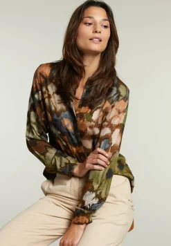 Best River Woods Kaki/bruine fantasie blouse met knopen -
