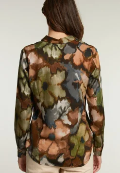Best River Woods Kaki/bruine fantasie blouse met knopen -