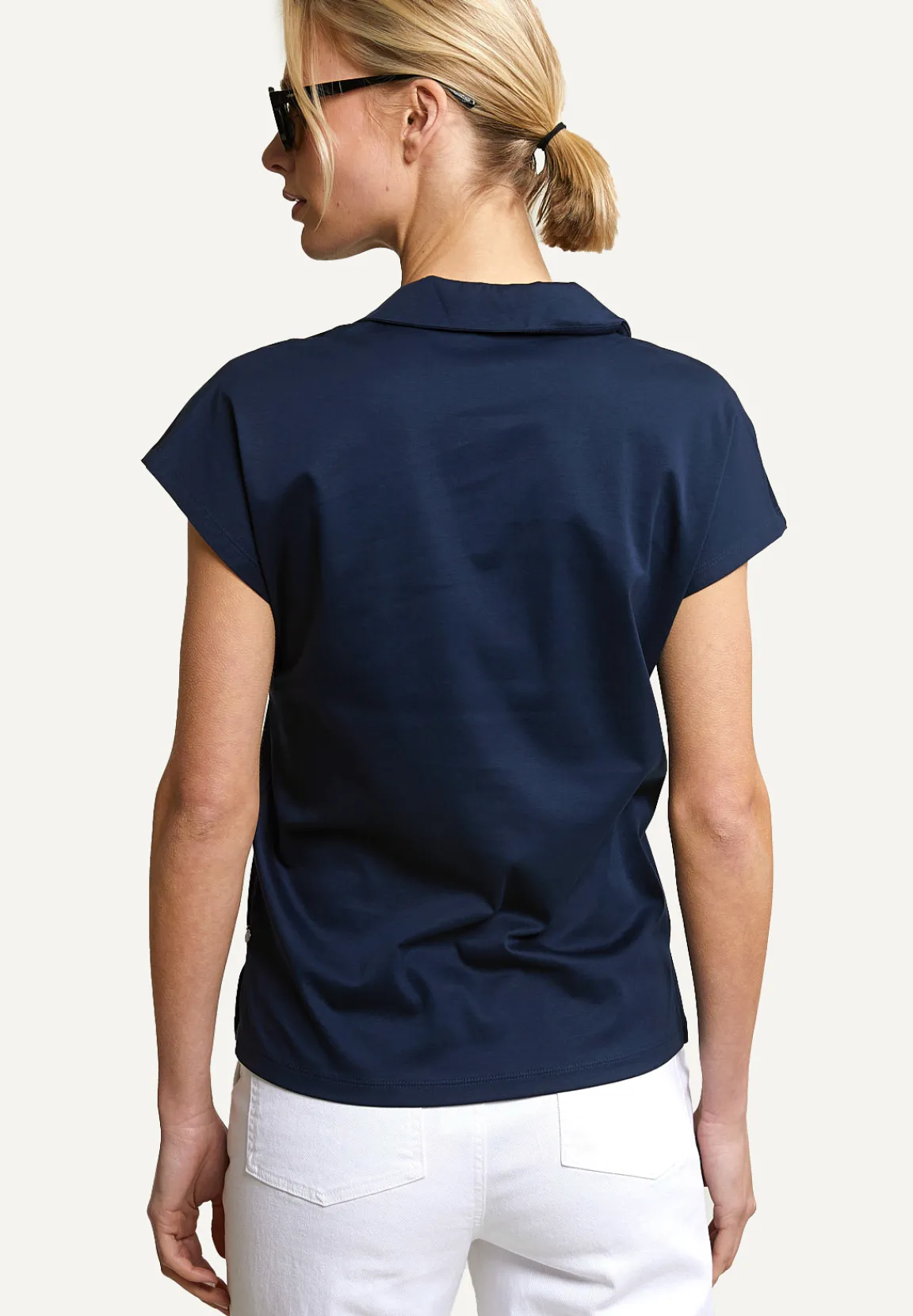 Discount River Woods Katoene V-hals polo T-shirt korte mouwen navy -