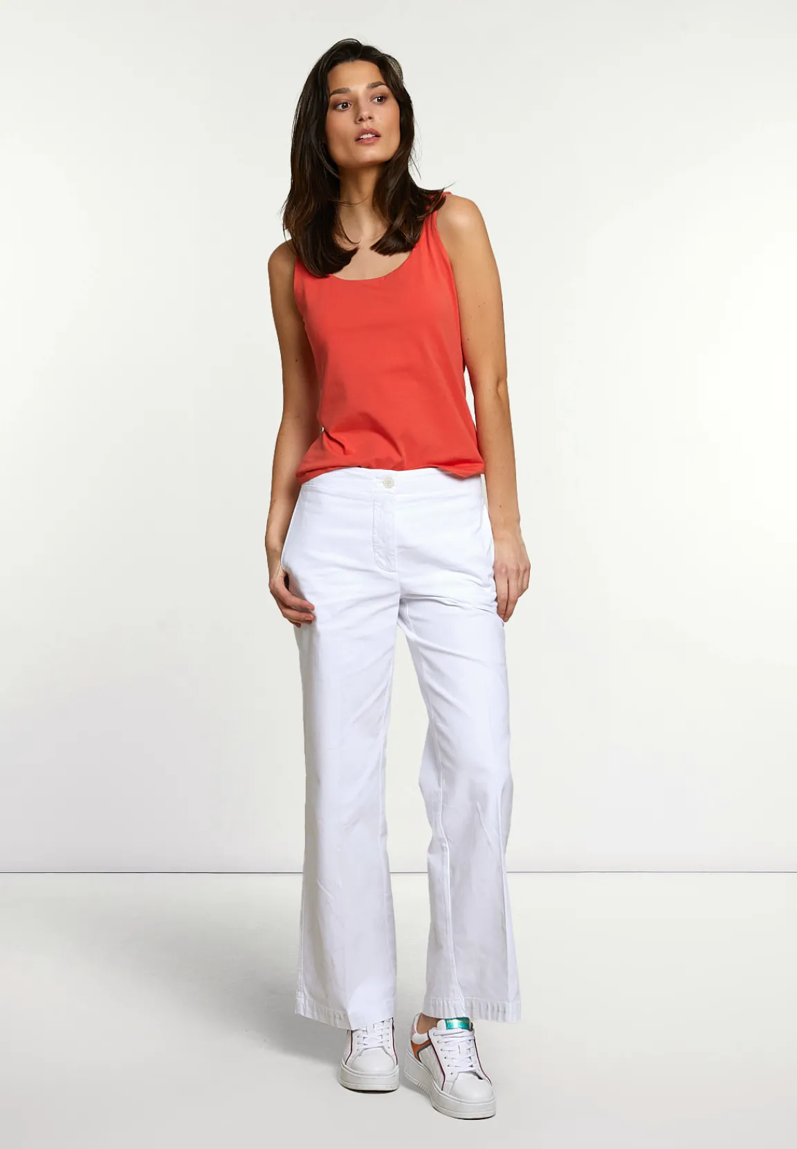 Sale River Woods Katoenen basic stretch topje oranje -