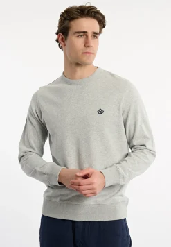 Discount River Woods Katoenen basic trui ronde hals pearl grey mix -