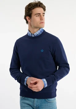 Clearance River Woods Katoenen basic trui ronde hals midnight blue mix -