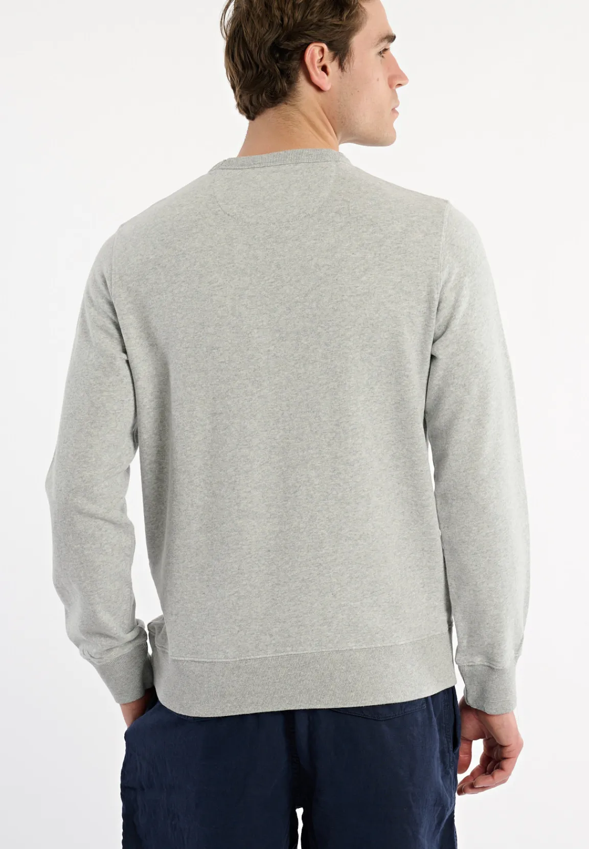 Discount River Woods Katoenen basic trui ronde hals pearl grey mix -