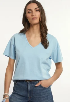 Hot River Woods Katoenen basic V-hals T-shirt blauw -
