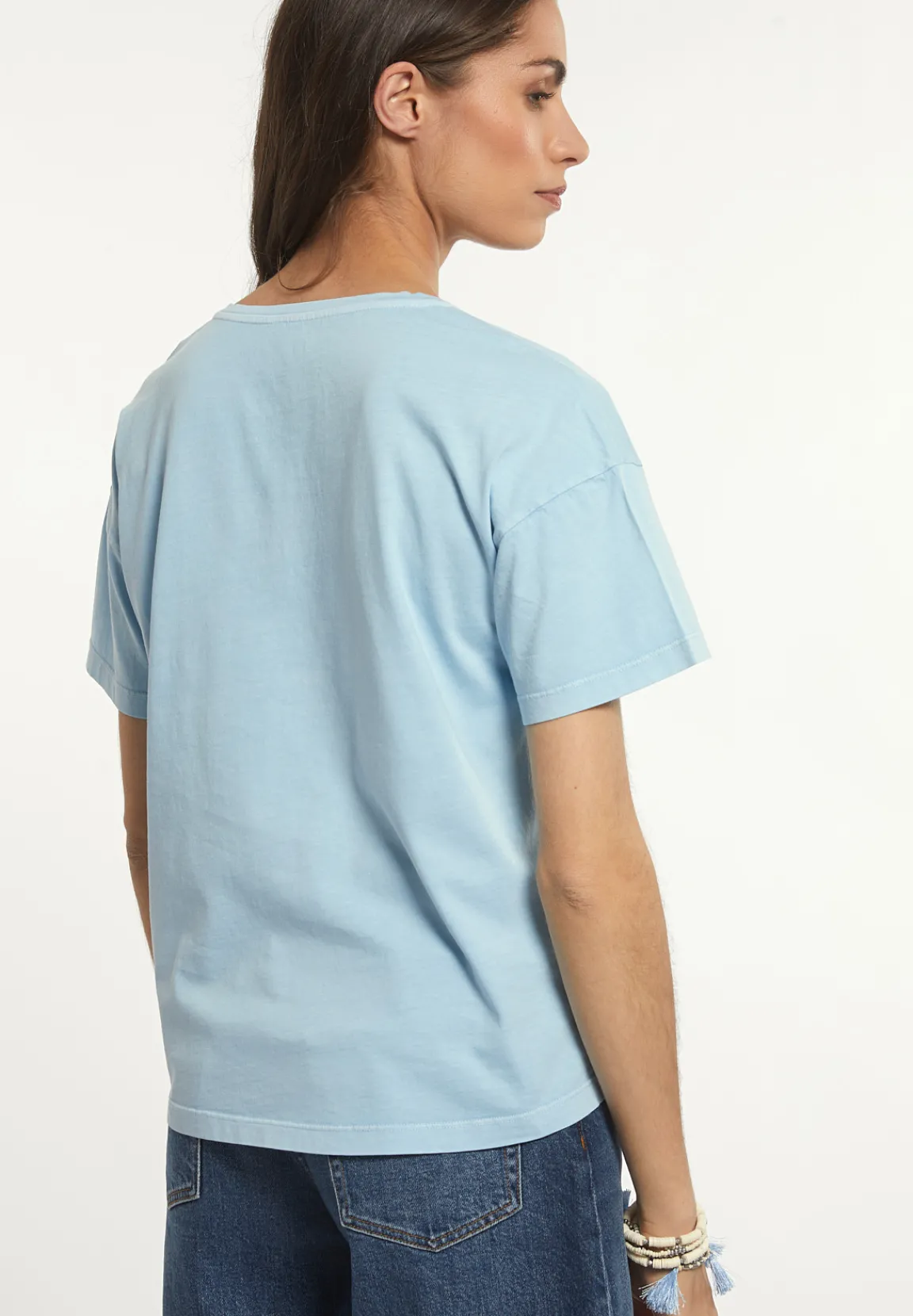 Hot River Woods Katoenen basic V-hals T-shirt blauw -