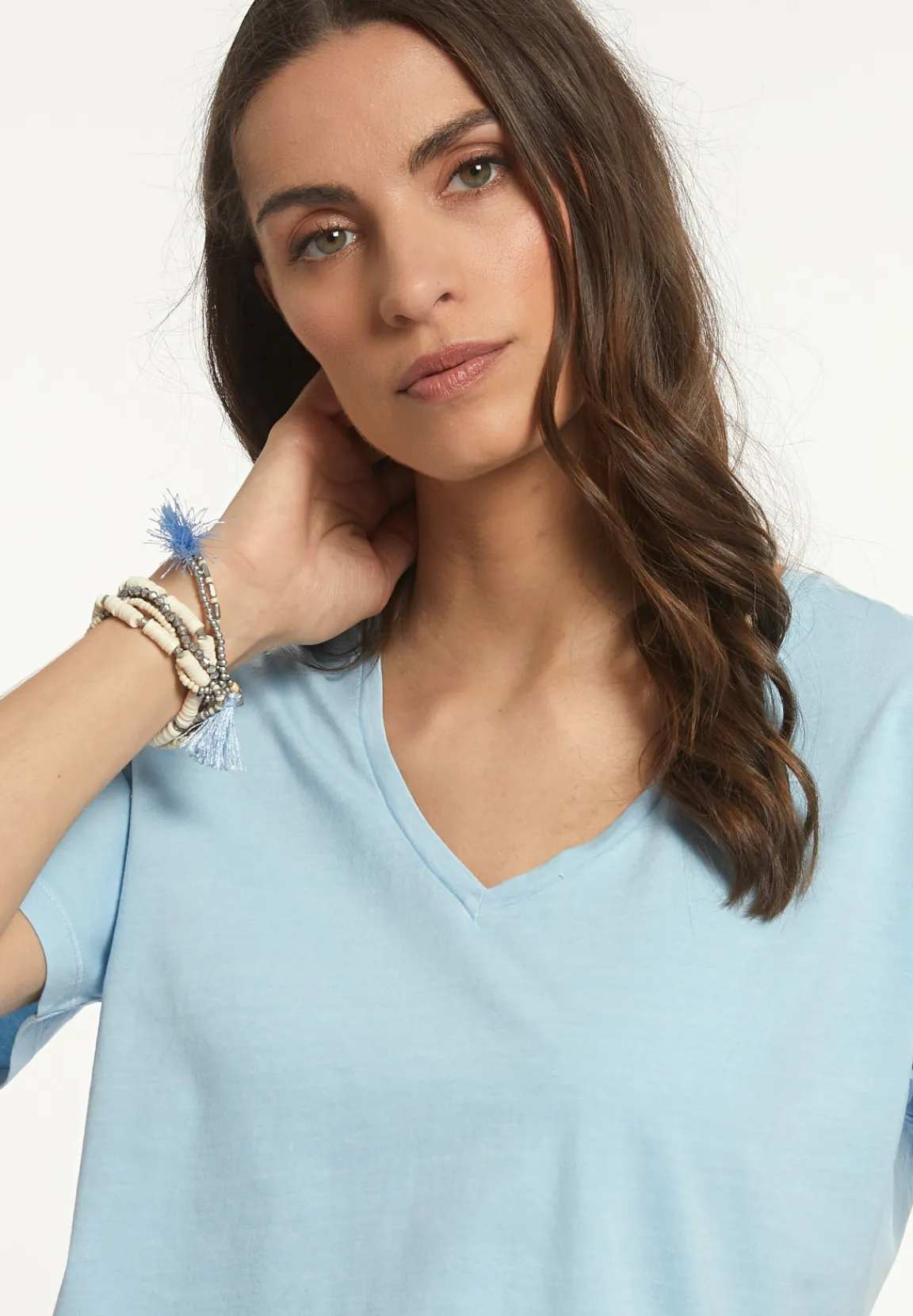 Hot River Woods Katoenen basic V-hals T-shirt blauw -