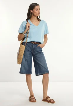 Hot River Woods Katoenen basic V-hals T-shirt blauw -