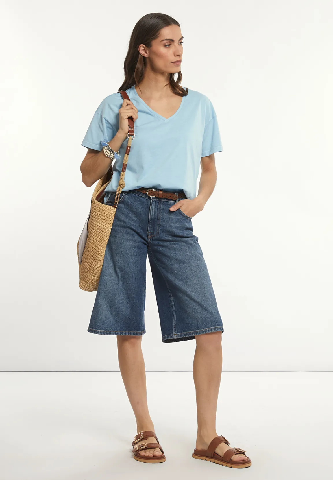 Hot River Woods Katoenen basic V-hals T-shirt blauw -
