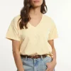 Discount River Woods Katoenen basic wijde V-hals T-shirt geel -