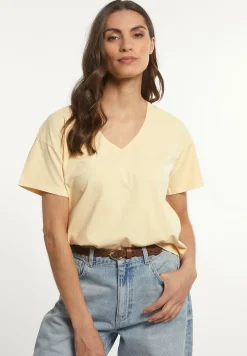 Discount River Woods Katoenen basic wijde V-hals T-shirt geel -