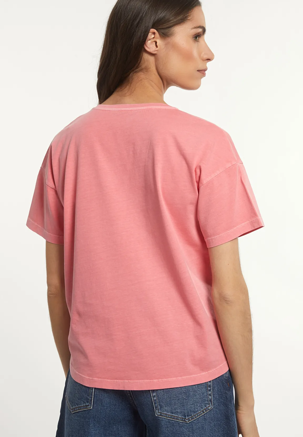 Fashion River Woods Katoenen basic wijde V-hals T-shirt roze -