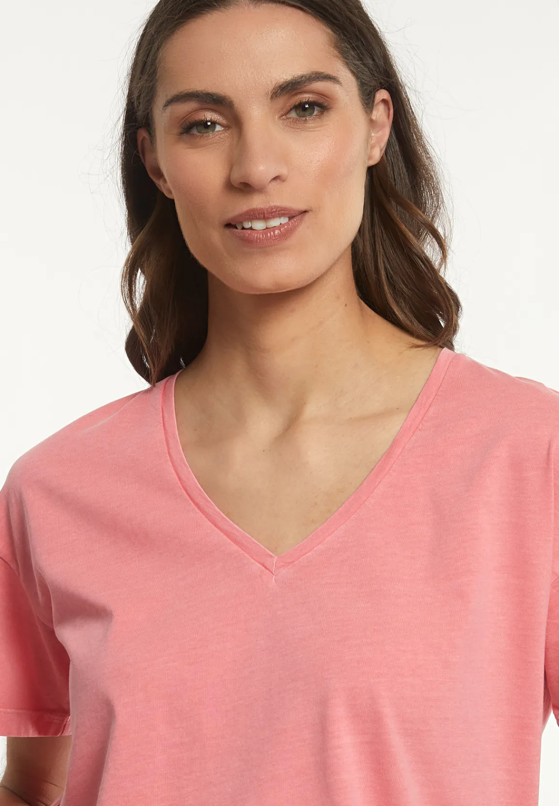 Fashion River Woods Katoenen basic wijde V-hals T-shirt roze -