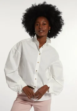 Fashion River Woods Katoenen blouse gepofte mouwen écru -
