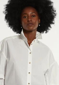 Fashion River Woods Katoenen blouse gepofte mouwen écru -