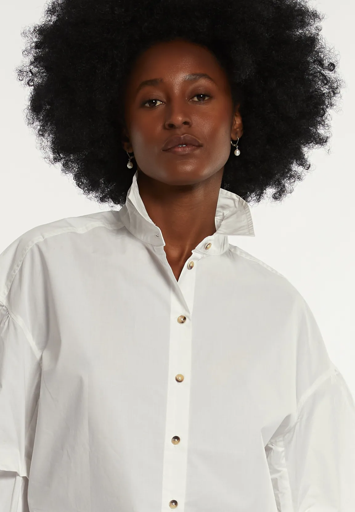Fashion River Woods Katoenen blouse gepofte mouwen écru -