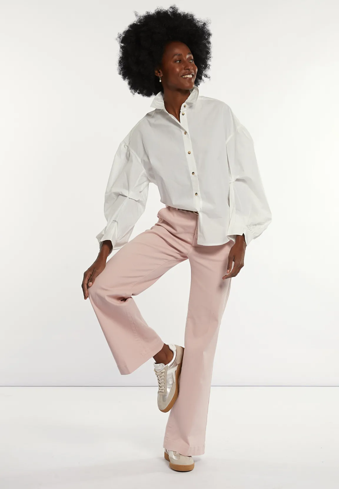 Fashion River Woods Katoenen blouse gepofte mouwen écru -