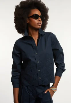 Hot River Woods Katoenen boxy geborduurde blouse navy -