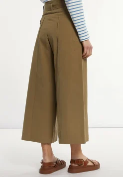 Hot River Woods Katoenen broek wijde pijpen met riem kaki -
